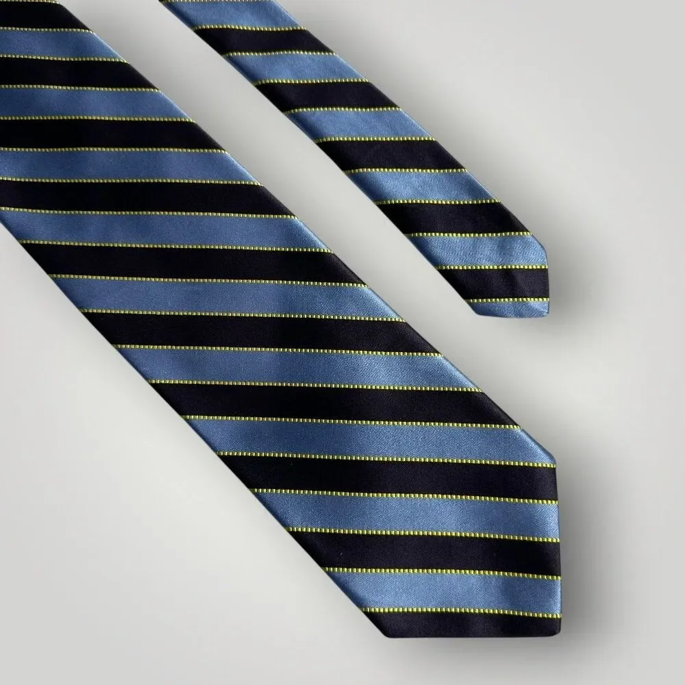 ROBERT TALBOTT Silk Tie Striped tie  100% Silk Necktie Navy/Blue/Yellow Made USA